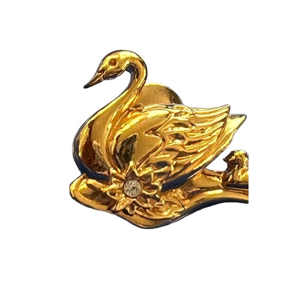 Vintage Avon Pin Brooch Mama Duck 2 Ducklings Swan Clear Rhinestone 1.5" wide - Picture 2 of 5